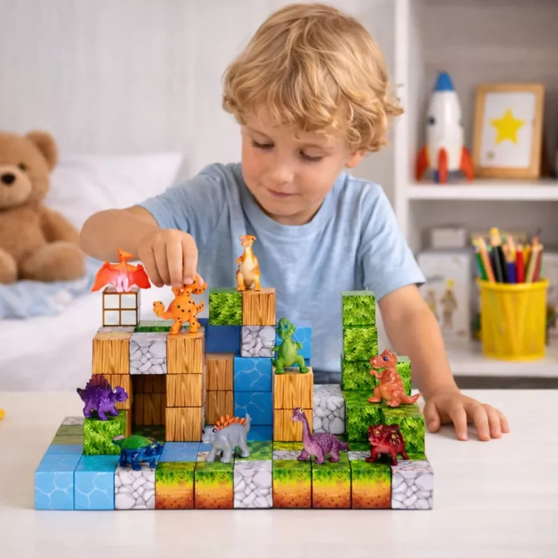 LEAN TOYS Magnetyczne Klocki Konstrukcyjne Kostki Kwadratowe Świat 3D 114 elementów