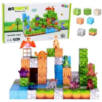 LEAN TOYS Magnetyczne Klocki Konstrukcyjne Kostki Kwadratowe Świat 3D 114 elementów