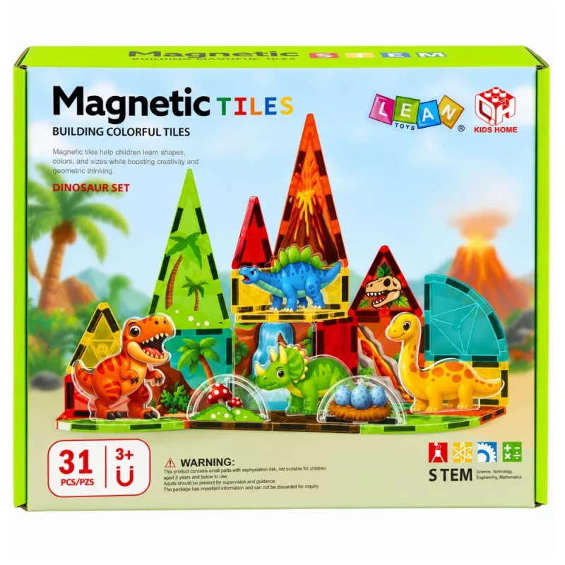 LEAN TOYS Magnetyczne Klocki Konstrukcyjne Dinozaury Wulkan 31 el.