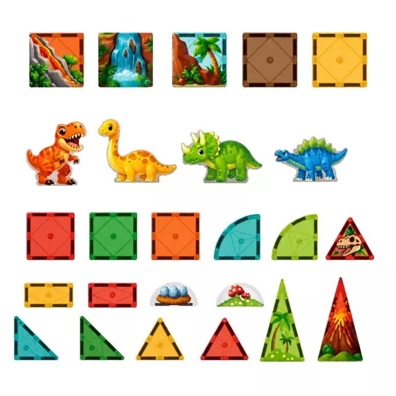 LEAN TOYS Magnetyczne Klocki Konstrukcyjne Dinozaury Wulkan 31 el.
