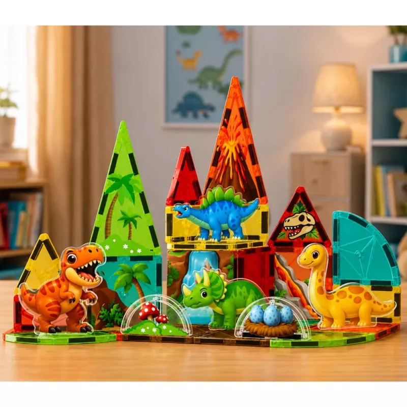 LEAN TOYS Magnetyczne Klocki Konstrukcyjne Dinozaury Wulkan 31 el.