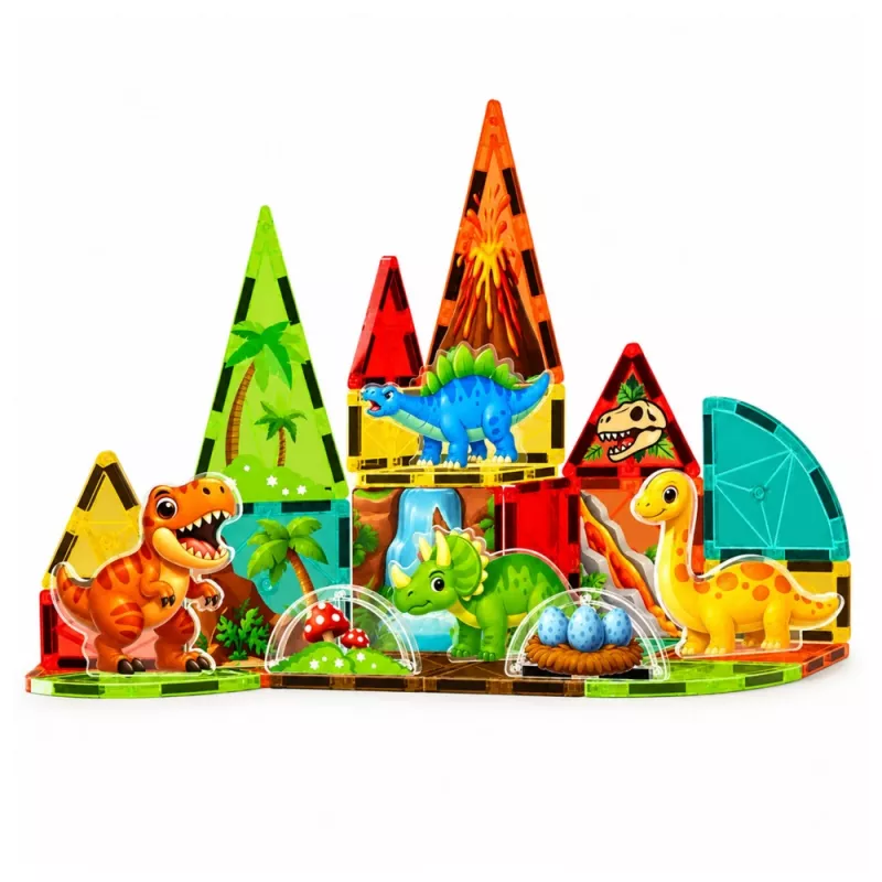 LEAN TOYS Magnetyczne Klocki Konstrukcyjne Dinozaury Wulkan 31 el.