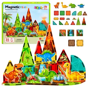 LEAN TOYS Magnetyczne Klocki Konstrukcyjne Dinozaury Wulkan 31 el.