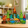 LEAN TOYS Magnetyczne Klocki Konstrukcyjne Zestaw Dinozaury i Wulkan - 43 elementy, Edukacyjna Zabawka STEM dla Dzieci 3+