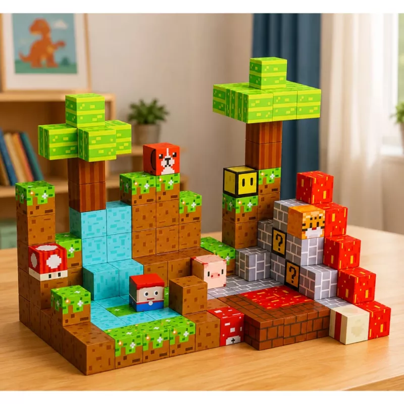 LEAN TOYS Magnetyczne Klocki Konstrukcyjne Pixel World Kolorowe Kostki 146 szt.