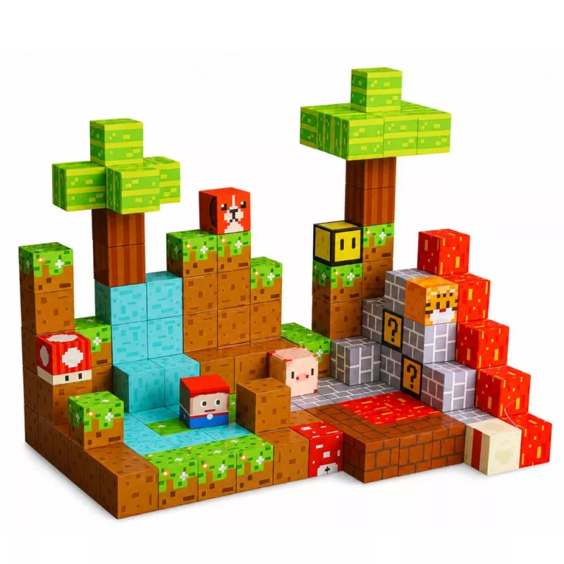 LEAN TOYS Magnetyczne Klocki Konstrukcyjne Pixel World Kolorowe Kostki 146 szt.