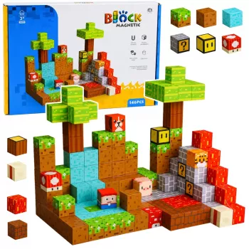 LEAN TOYS Magnetyczne Klocki Konstrukcyjne Pixel World Kolorowe Kostki 146 szt.