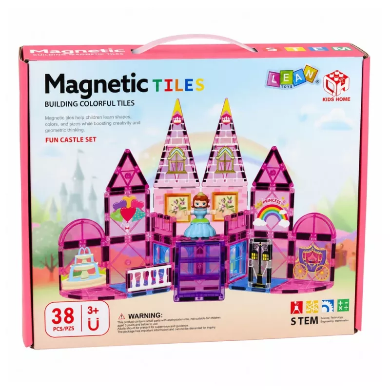 LEAN TOYS Magnetyczne Klocki Konstrukcyjne Zamek Księżniczki Różowy 38 szt.