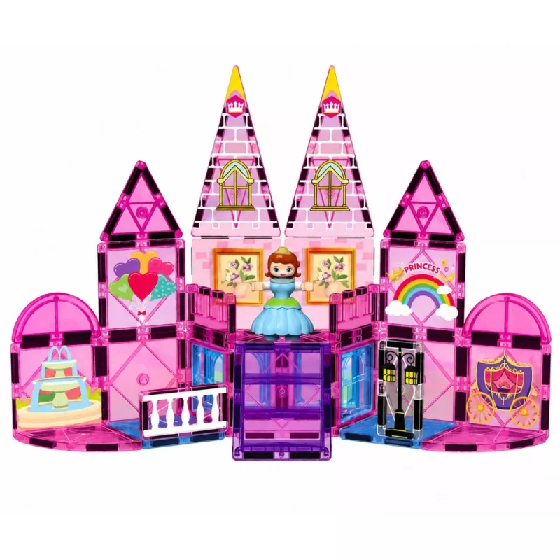 LEAN TOYS Magnetyczne Klocki Konstrukcyjne Zamek Księżniczki Różowy 38 szt.