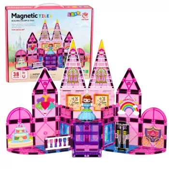 LEAN TOYS Magnetyczne Klocki Konstrukcyjne Zamek Księżniczki Różowy 38 szt.
