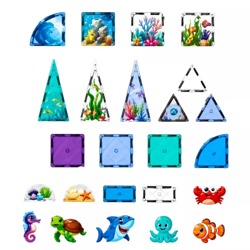 LEAN TOYS Magnetyczne Klocki Konstrukcyjne Zwierzęta Morskie Ocean 40 szt.