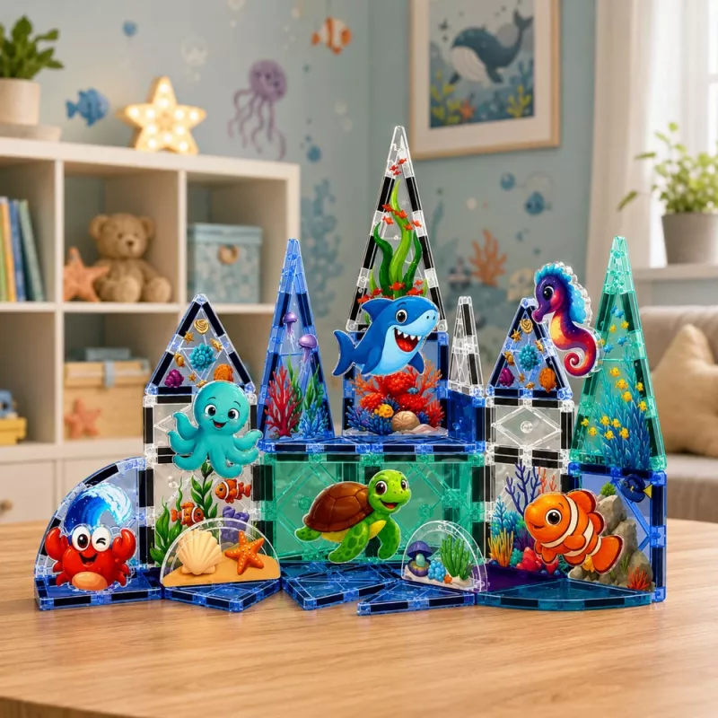 LEAN TOYS Magnetyczne Klocki Konstrukcyjne Zwierzęta Morskie Ocean 40 szt.