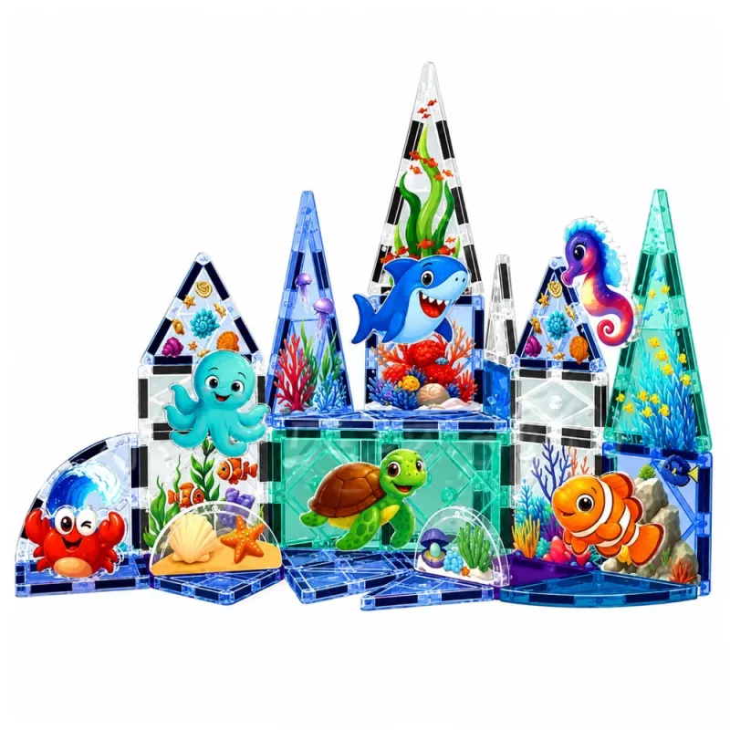 LEAN TOYS Magnetyczne Klocki Konstrukcyjne Zwierzęta Morskie Ocean 40 szt.