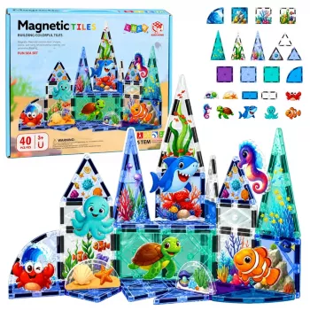 LEAN TOYS Magnetyczne Klocki Konstrukcyjne Zwierzęta Morskie Ocean 40 szt.
