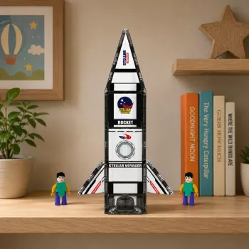 LEAN TOYS Magnetyczne Klocki Konstrukcyjne Rakieta Kosmiczna z Figurkami 26 szt.