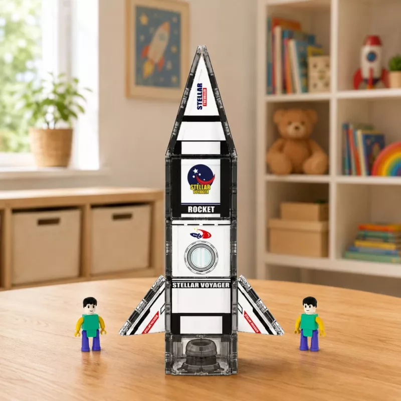 LEAN TOYS Magnetyczne Klocki Konstrukcyjne Rakieta Kosmiczna z Figurkami 26 szt.