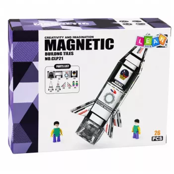 LEAN TOYS Magnetyczne Klocki Konstrukcyjne Rakieta Kosmiczna z Figurkami 26 szt.