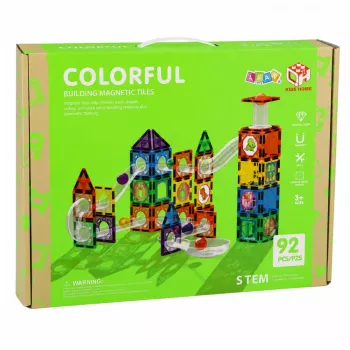 LEAN TOYS Magnetyczne Klocki Konstrukcyjne Zestaw Torów z Kulkami STEM i Dinozaurami – 92 elementy