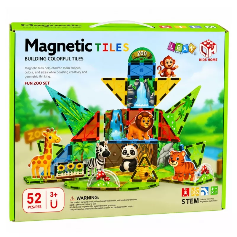 LEAN TOYS Magnetyczne klocki konstrukcyjne Dzikie zwierzęta Dżungla ZOO 52 szt.