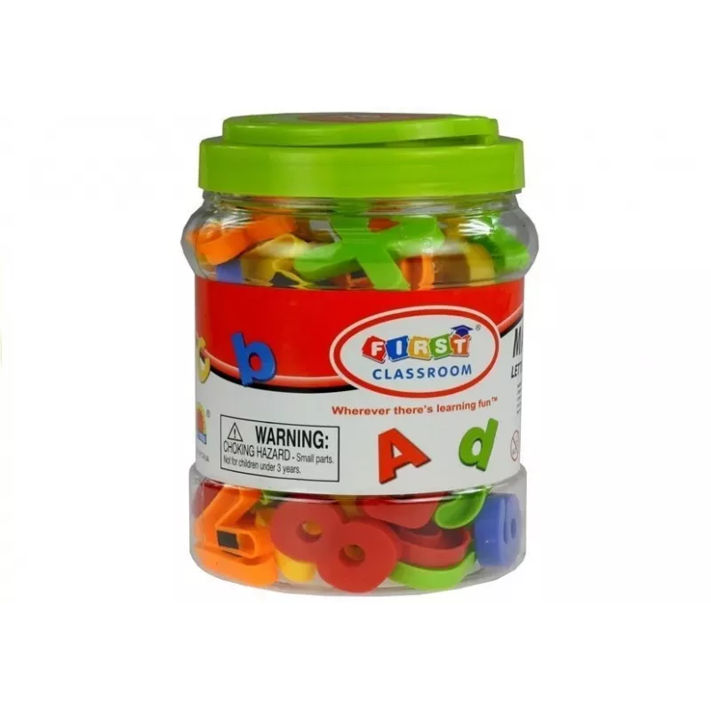 LEAN TOYS Magnetyczne litery i cyfry w słoiku – 78-elementowy zestaw alfabetu i matematyki dla dzieci 3+