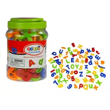 LEAN TOYS Magnetyczne litery i cyfry w słoiku – 78-elementowy zestaw alfabetu i matematyki dla dzieci 3+