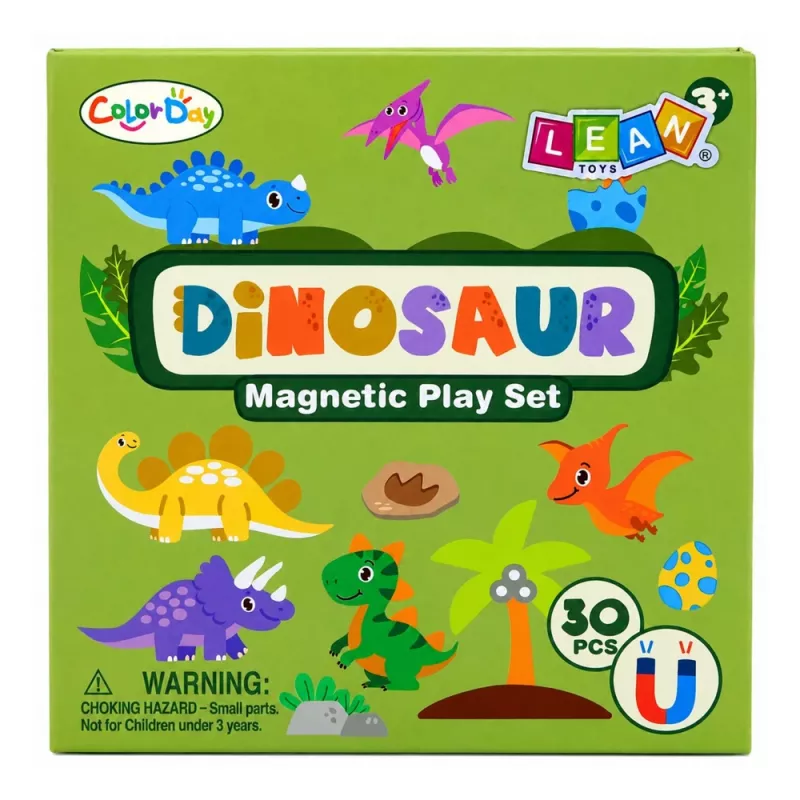 LEAN TOYS Magnetyczna książka z puzzlami Dinozaury Kolorowe magnesy 30 szt.