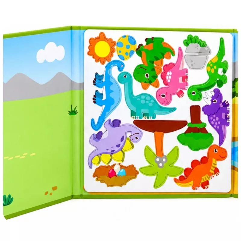 LEAN TOYS Magnetyczna książka z puzzlami Dinozaury Kolorowe magnesy 30 szt.