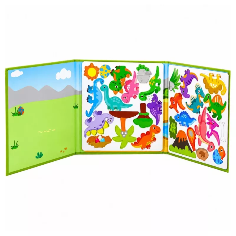 LEAN TOYS Magnetyczna książka z puzzlami Dinozaury Kolorowe magnesy 30 szt.