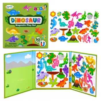 LEAN TOYS Magnetyczna książka z puzzlami Dinozaury Kolorowe magnesy 30 szt.