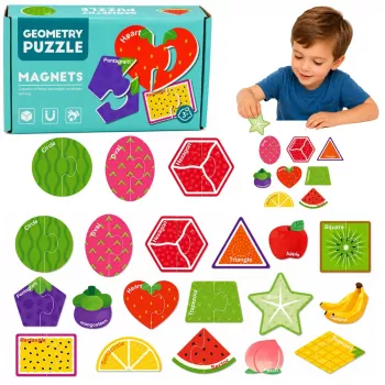 LEAN TOYS Magnetyczna Układanka Edukacyjna Owoce 30 Elementów – Edukacyjne Magnesy Owocowe na Tablicę, Tablicę Suchościeralną i Lodówkę