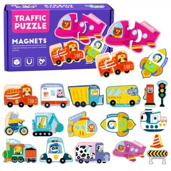 LEAN TOYS Magnetyczna Układanka Pojazdy Środki Transportu Zestaw 30 szt.