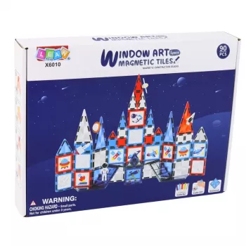LEAN TOYS Magnetyczne Klocki Konstrukcyjne Kosmiczne Okna 90 szt. – Zestaw Budowlany STEM z ABS