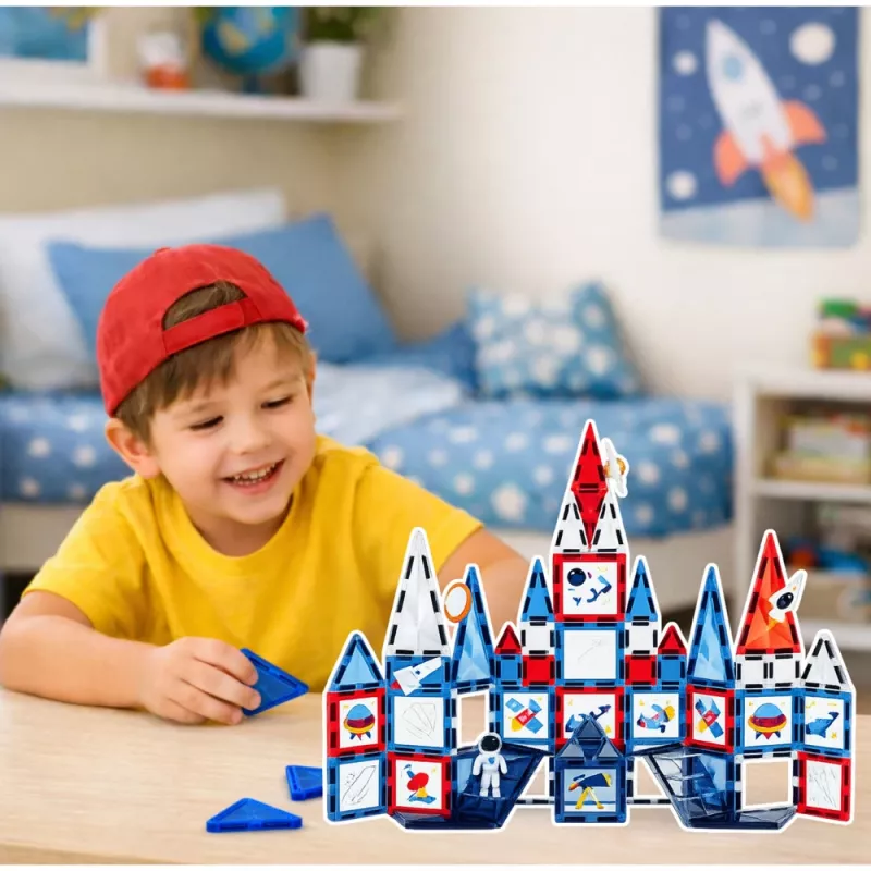LEAN TOYS Magnetyczne Klocki Konstrukcyjne Kosmiczne Okna 90 szt. – Zestaw Budowlany STEM z ABS