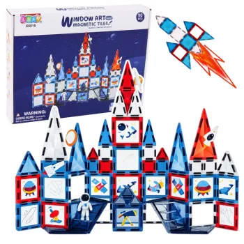 LEAN TOYS Magnetyczne Klocki Konstrukcyjne Kosmiczne Okna 90 szt. – Zestaw Budowlany STEM z ABS