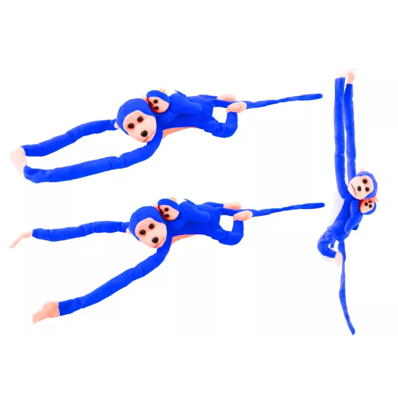 LEAN TOYS Mascot Pluszowa Małpa z Młodym, Niebieska 90 cm