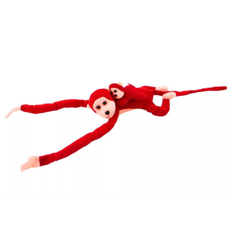 LEAN TOYS Mascot Pluszowa Małpa z Młodym, Czerwona 70 cm
