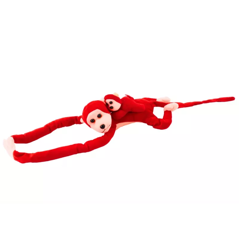 LEAN TOYS Mascot Pluszowa Małpa z Młodym, Czerwona 70 cm