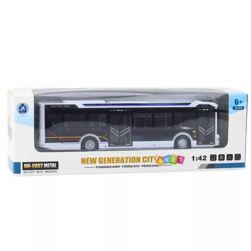 LEAN TOYS Metalowy autobus miejski Biały 1:43 Model z napędem pull-back i otwieranymi drzwiami