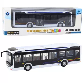 LEAN TOYS Metalowy autobus miejski Biały 1:43 Model z napędem pull-back i otwieranymi drzwiami