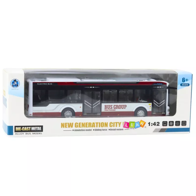LEAN TOYS Metalowy autobus miejski z dźwiękiem i światłami 1:42