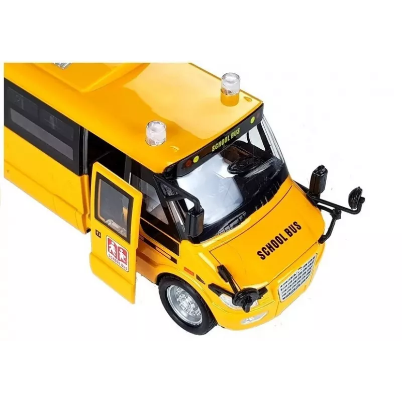 LEAN TOYS Metal School Bus z Napędem Tarcia, Model Odlewany Ciśnieniowo