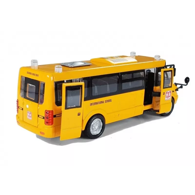 LEAN TOYS Metal School Bus z Napędem Tarcia, Model Odlewany Ciśnieniowo