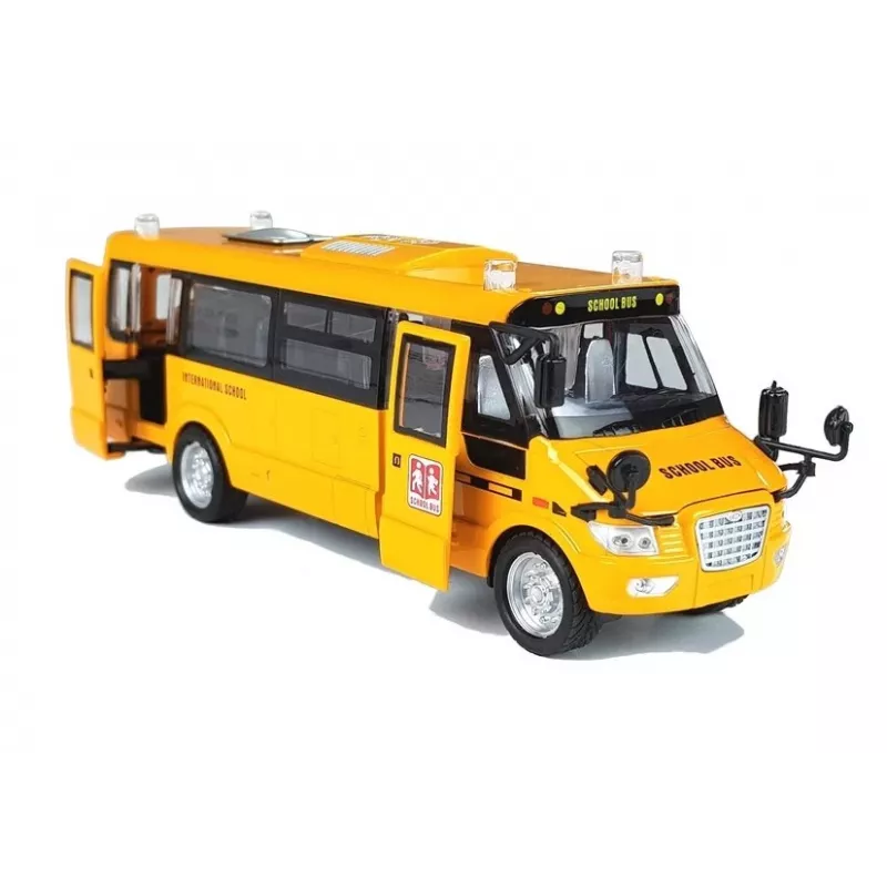 LEAN TOYS Metal School Bus z Napędem Tarcia, Model Odlewany Ciśnieniowo