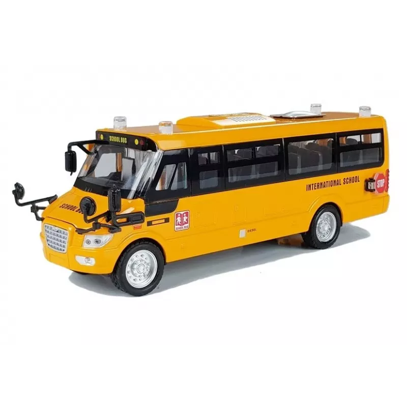 LEAN TOYS Metal School Bus z Napędem Tarcia, Model Odlewany Ciśnieniowo