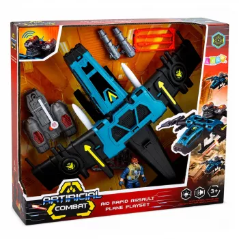 LEAN TOYS Wojskowy Samolot Szturmowy z Figurką Żołnierza, Wyrzutnie, Światła i Dźwięki
