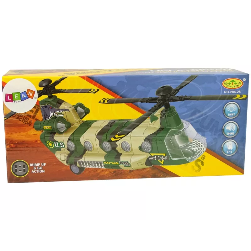 LEAN TOYS Śmigłowiec Wojskowy Duże Skrzydła Światła Dźwięk Moro