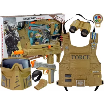 Zestaw Militarny LEAN TOYS Broń Maska Lornetka Kamizelka Kompas