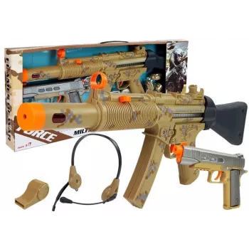LEAN TOYS Zestaw Broni Wojskowej Karabin Pistolet Słuchawki Gwizdek Światła