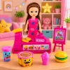 LEAN TOYS Mini zestaw lalek z kasą fiskalną, sprzedawczynią, hamburgerem i akcesoriami do lodów