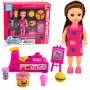 LEAN TOYS Mini zestaw lalek z kasą fiskalną, sprzedawczynią, hamburgerem i akcesoriami do lodów